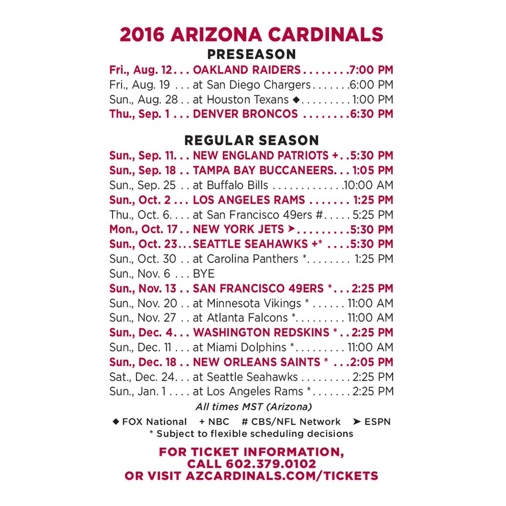 arizona cardinals 2016 regular season schedule released - 88.7 the pulse