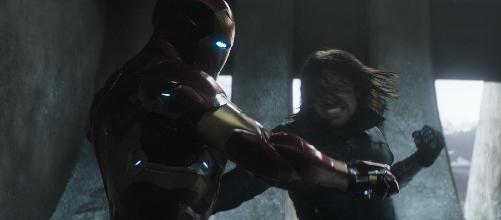 Marvel's Captain America: Civil War L to R: Iron Man/Tony Stark (Robert Downey Jr.) and Winter Soldier/Bucky Barnes (Sebastian Stan) Photo Credit: Zade Rosenthal © Marvel 2016